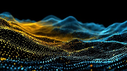 Abstract Digital Landscape of Glowing Yellow and Blue Particles photo background