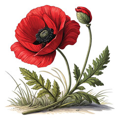 red poppy isolated on white