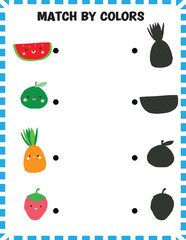 Color matching activity with fruits and vegetables for kids