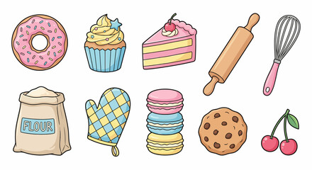 Cute Baking Elements and Sweet Treats Illustration