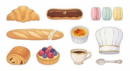 French Bakery Delights Vector Illustration Set