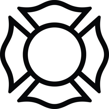 Minimalist vector illustration of a Maltese cross symbol in black and white with a bold, symmetrical firefighter emblem design