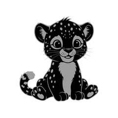 Cute baby leopard cartoon character sitting silhouette, vector art
