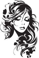 Fashion woman portrait vector sketch. Black and white line art girl face for hairstyle and makeup branding.