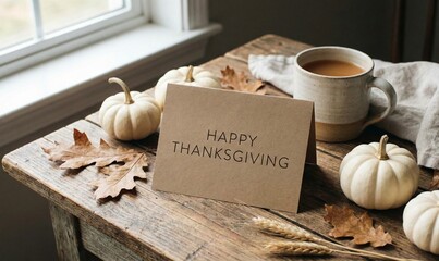 happy thanksgiving card with pumpkin. Ai