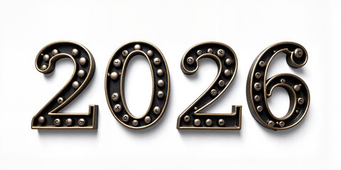 Decorative bronze numbers representing the year 2026  