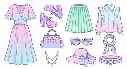 Ombre Pastel Fashion Collection Illustration Set