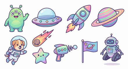 Cute Pastel Space and Alien Kawaii Sticker Collection