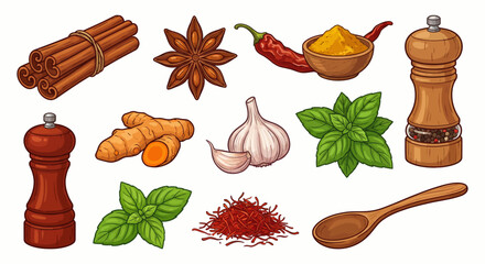 Hand Drawn Collection of Cooking Spices and Herbs