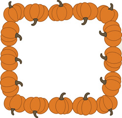 A decorative rectangular border frame composed of cartoon orange pumpkins with brown stems, set against a white background, perfect for autumn designs.