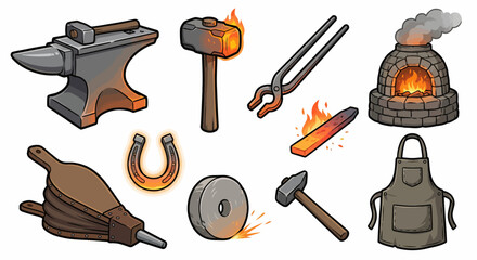 Blacksmith Tools and Equipment Set Illustration
