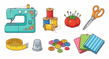 Essential Sewing and Tailoring Supplies Cartoon Set
