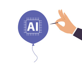 Hand bursting AI bubble vector illustration