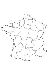 Map of the country of France on a white background, infographic map, political division