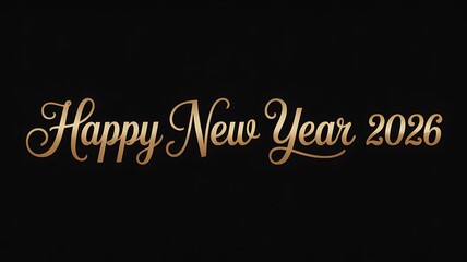 Happy new year 2026 golden calligraphy on a sleek black background for celebration