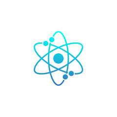 Modern Atomic Symbol Logo in Gradient Blue for Science, Technology, Innovation, and Research Branding