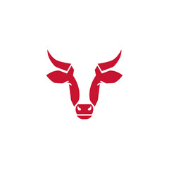 Geometric Red Bull Head Logo Symbol with Strong Horns for Modern Branding, Mascot Design, and Identity