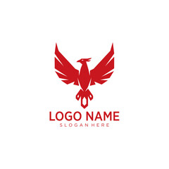 Bold red phoenix logo with modern geometric wings for powerful corporate branding and dynamic identity design