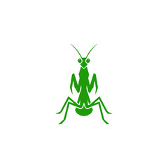 Minimalist green praying mantis insect logo design with clean lines and modern vector style icon art