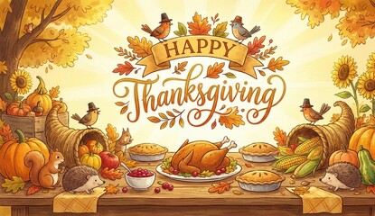 Happy thanksgiving, halloween background with pumpkins. AI