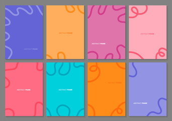 Minimal Geometric Covers and Frames collection. Colorful Curve lines decorations. Full Vector Design Templates