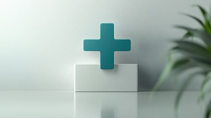 Obraz premium Teal Plus Sign on White Display