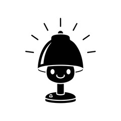 Cute table lamp cartoon character shining silhouette, vector art