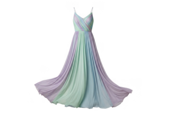 Elegant pastel ombre maxi dress with pleated details isolated on transparent background