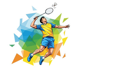 Dynamic Badminton Player in Mid Jump Smash Action Sport Illustration