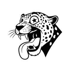 Funny leopard cartoon character making face silhouette, vector art