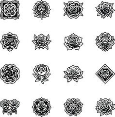 Collection of Rose Flower Glyph Style Logos 

