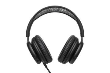 black headphones for immersive listening experience . Isolated on transparent background, png