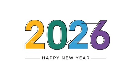 Colorful Numbers 2026 with Happy New Year Text on White Background image photo