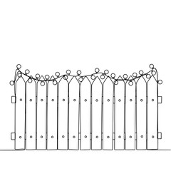Decorative garden fence design in minimalist line art style  