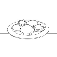 Outline of cookies on a plate in minimalist style  