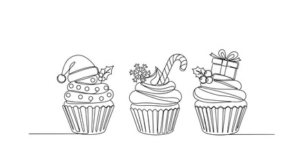 Three festive Christmas cupcakes decorated with holiday symbols  