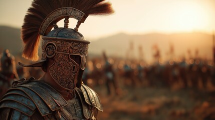 Roman Centurion at Sunset on Battlefield