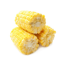 Pieces of raw corncobs isolated on white