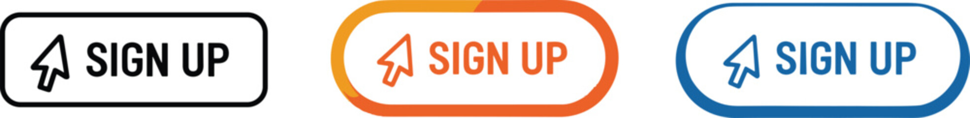 Sign up button vector set, UI registration icons, gradient and outline styles, cursor click graphics, web interface design elements