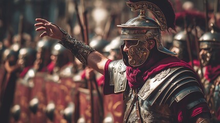 Roman Legionary Commanding Troops in Battle
