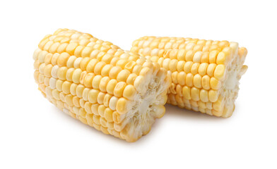 Pieces of raw corncob isolated on white