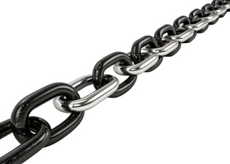 Obraz premium Strong black and silver metal chain links creating a visual metaphor for connection strength and industrial power, ideal for concepts of security and robust construction.