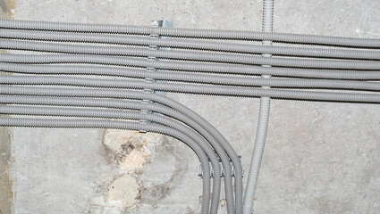 Installation of electrical wiring on the concrete ceiling