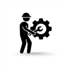 Worker, Hard Hat, and Wrench with Gear Industrial Logo Silhouette