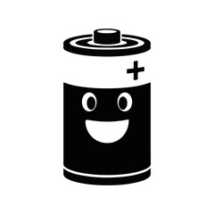 Happy battery cartoon character silhouette, vector art