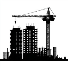 City Skyline Construction Site Silhouette with Crane