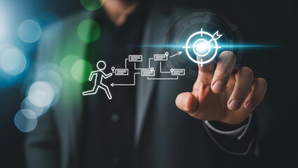 Man interacting with futuristic digital interface technology