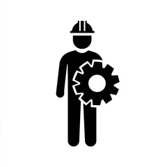 Construction Worker Engineer Holding Gear Icon