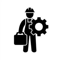 Engineer Mechanic Worker with Gear and Toolbox Icon