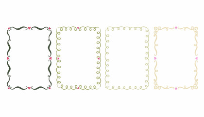 Collection of four decorative borders with floral accents and playful swirls for creative design applications